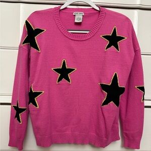 Pink, sweater with neon outlined black stars. ⭐️ Large - like new!